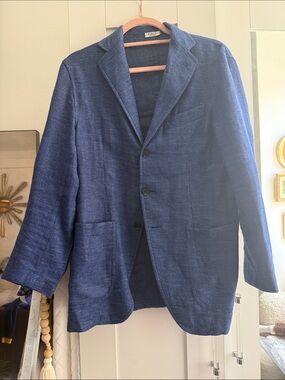 Men's Navy Textured Single-Breasted Blazer - Unbranded